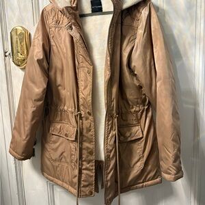 Tan fur lined women’s parka jacket